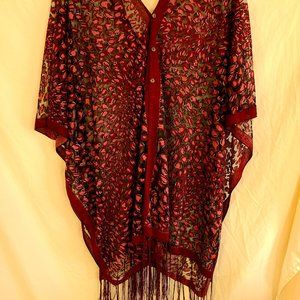 Kokomo Burgundy Fringe 7 way shawl/poncho/scarf
